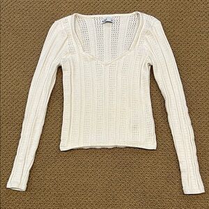 Hollister Textured Open Knit Sweetheart Sweater size Large Cream White Y2K